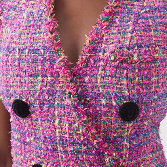 NEW WITH TAGS!!! BALMAIN Double-breasted tweed minidress PINK SIZE 40FR - 8US - Picture 11 of 13